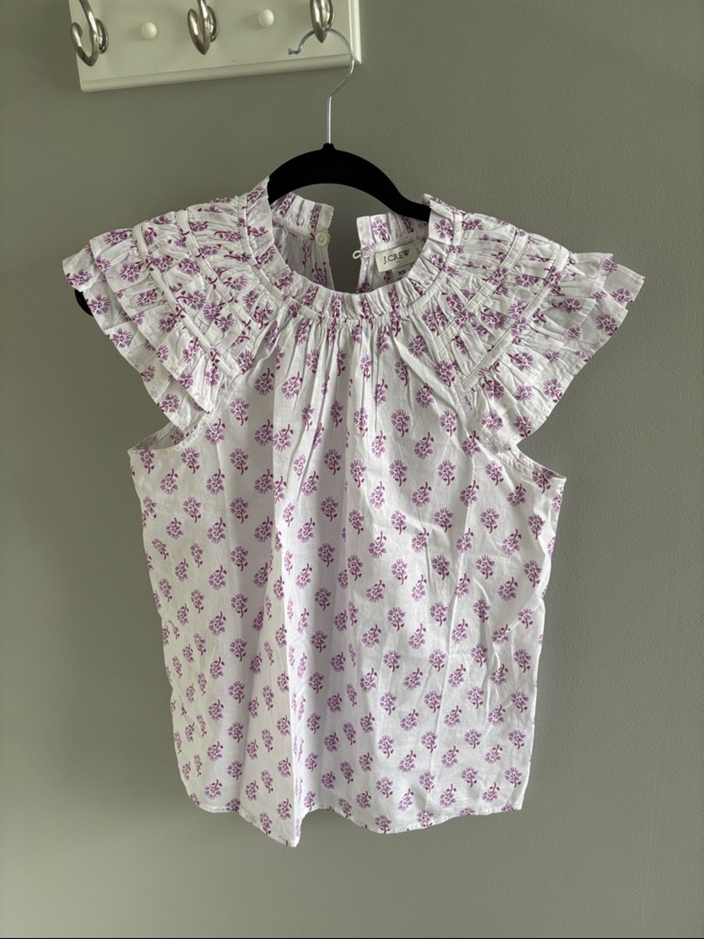 J. Crew White Sleeveless Blouse with Lavender Floral Print